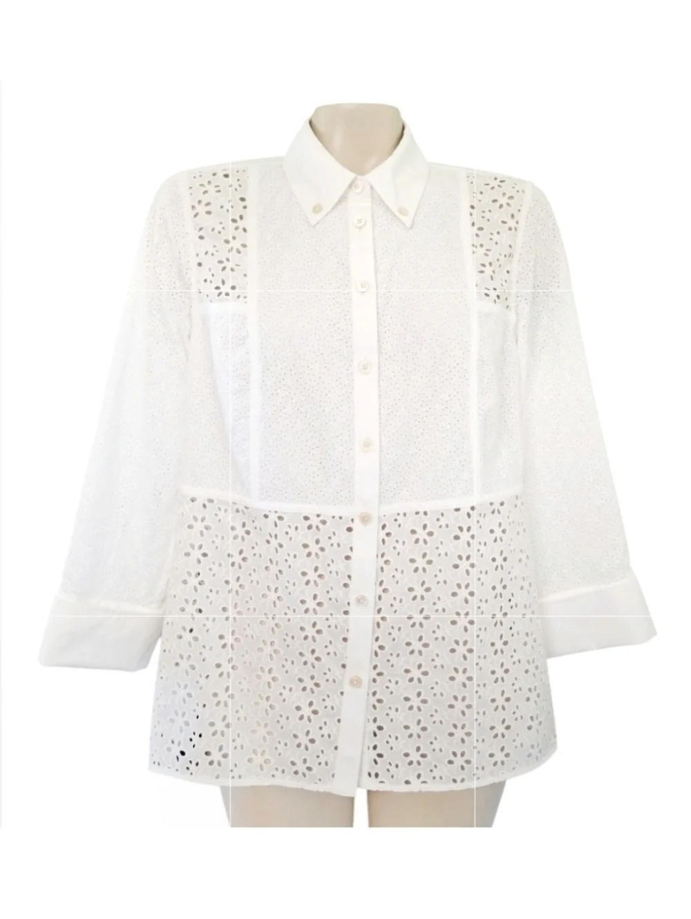 Tory Burch Cream & White Eyelet Lace Femine Button-Up Blouse Romantic Size 6